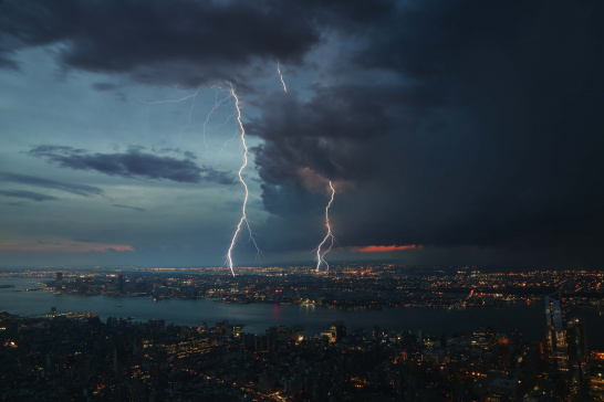 Lightning, city, storm, new york