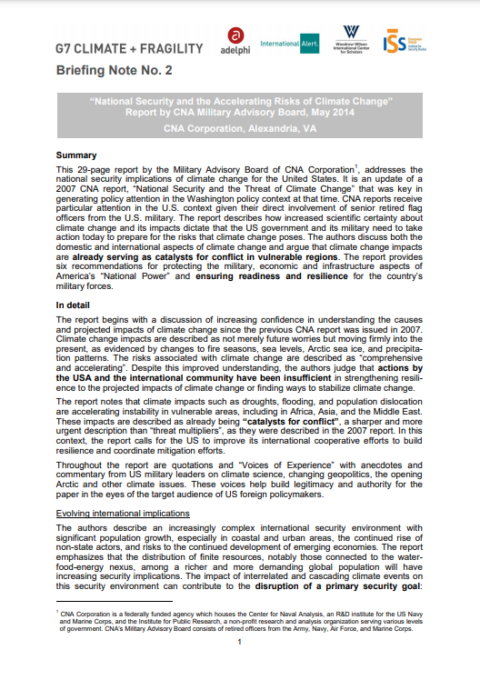 G7 Briefing Note 2 - CNA National Security Accelerating Risks of CC