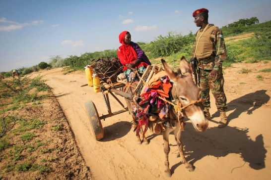 Somalia, donkey cart, woman, soldier, peacekeeping, AMISOM