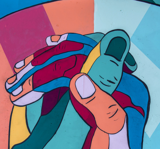 hands, cooperation, unite, colorful mural, v2