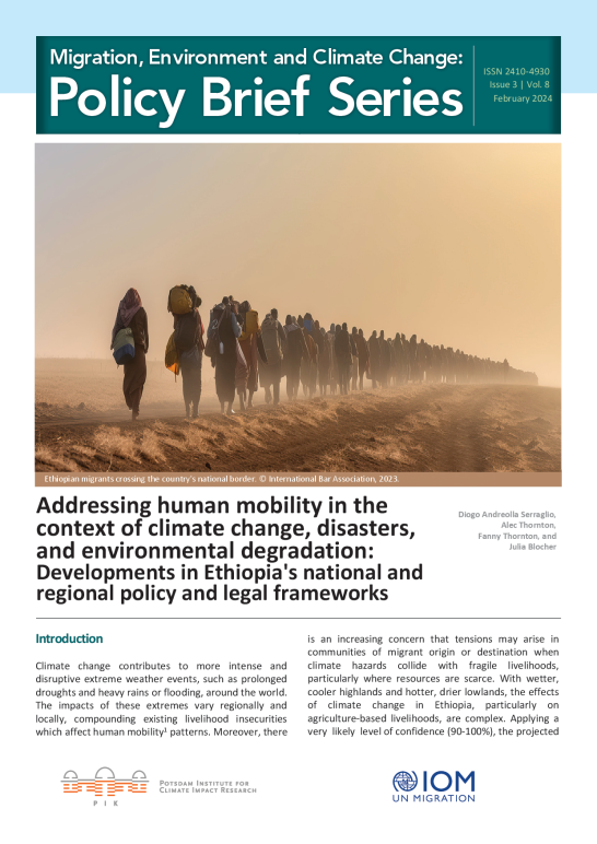 Addressing human mobility in the context of climate change, disasters, and environmental degradation Developments in Ethiopia’s national and regional policy and legal frameworks