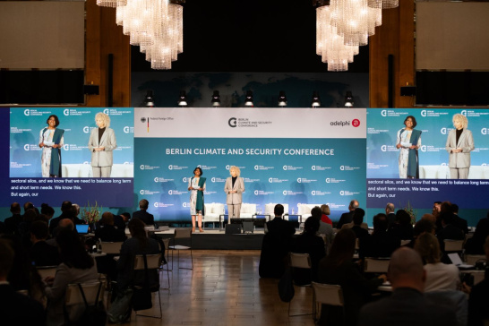 Janani Vivekananda (Head of Programme, adelphi) and Jennifer Morgan (State Secretary and Special Envoy for International Climate Action, German Federal Foreign Office)at the stage of BCSC 2024