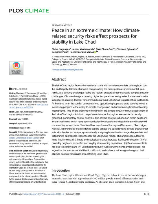 Peace in an extreme climate: How climate-related security risks affect prospects for stability in Lake Chad