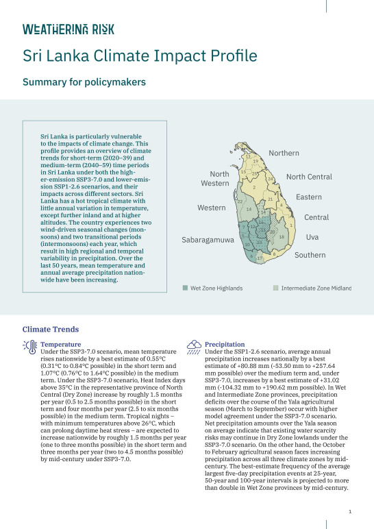 Sri Lanka, Climate Impact Profile, Summary, Weathering Risk