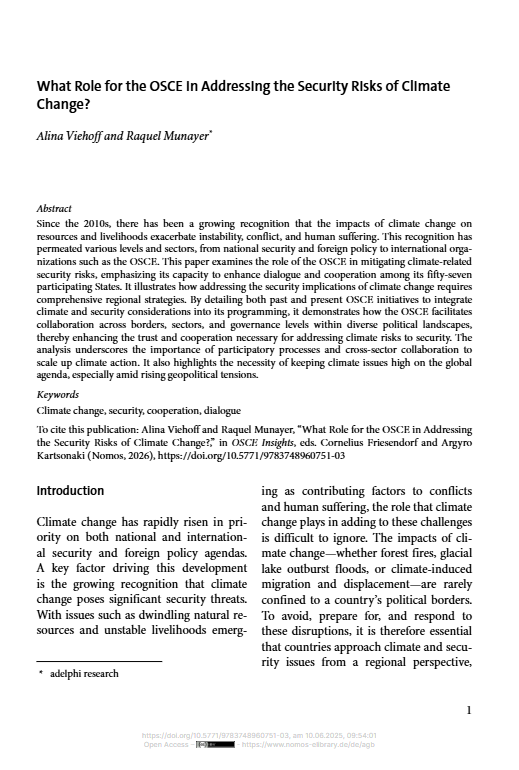 What Role for the OSCE in Addressing the Security Risks of Climate Change? Viehoff, Munayer, Insights, IFSH, Hamburg