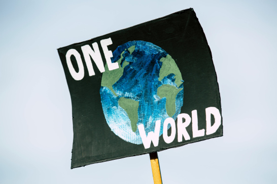 one world peace climate action protest sign planet