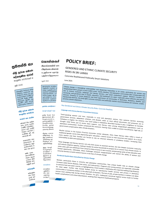 Gendered and Ethnic Climate Security Risks in Sri Lanka: Concrete Realities and Politically Smart Solutions