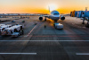 plane, airline, runway, sunset