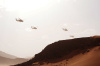 Helicopters, mountais, desert in Wadi Rum, Aqaba, Jordan